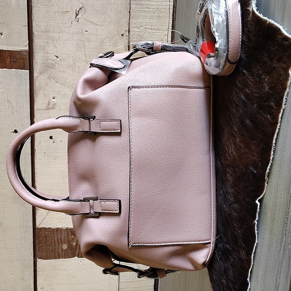 Montana West satchel crossbody bag pink rose colorzip top double handle New! - Picture 5 of 7
